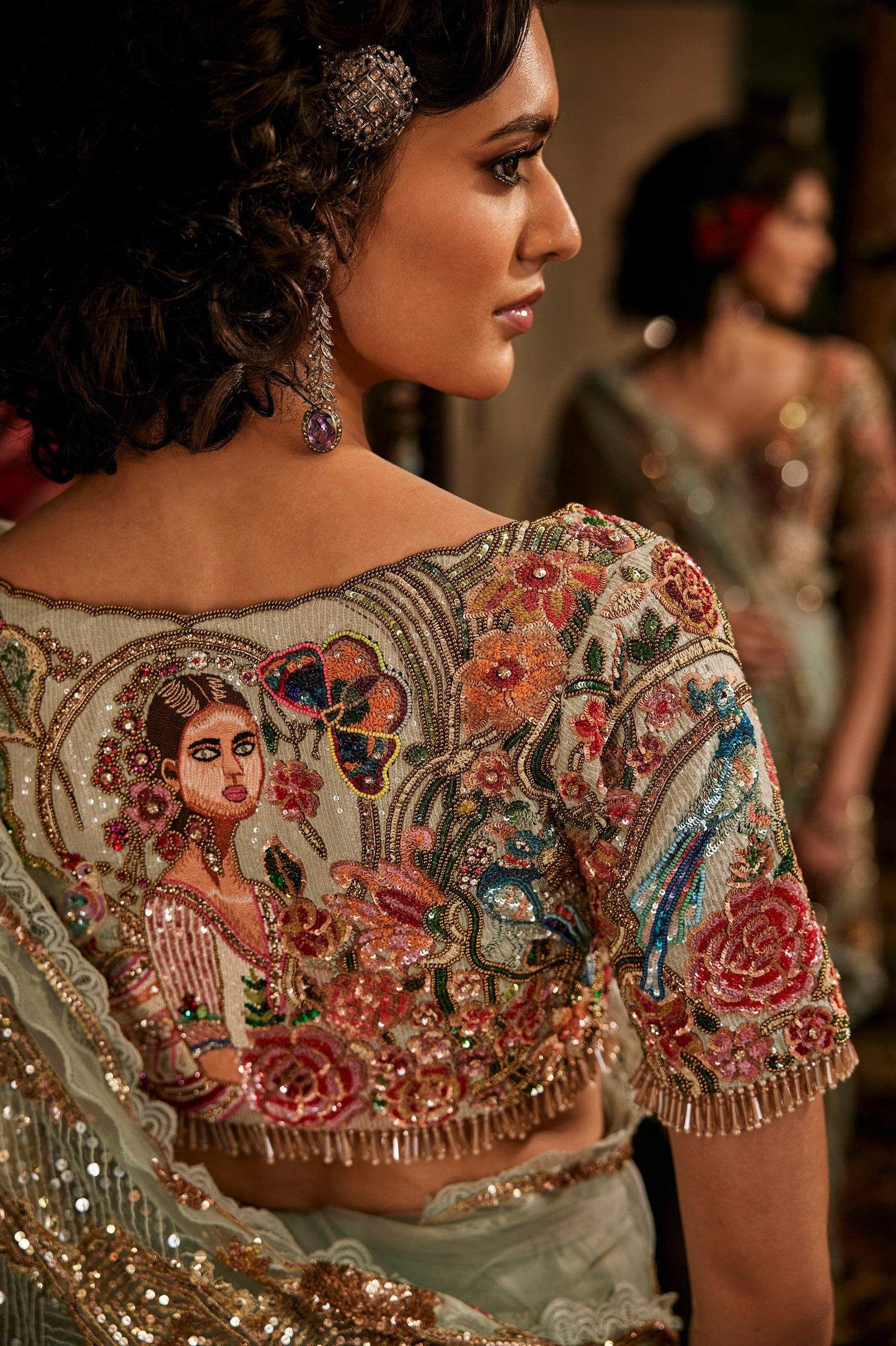 Frosted Blue "Potrait Of A Lady" Saree