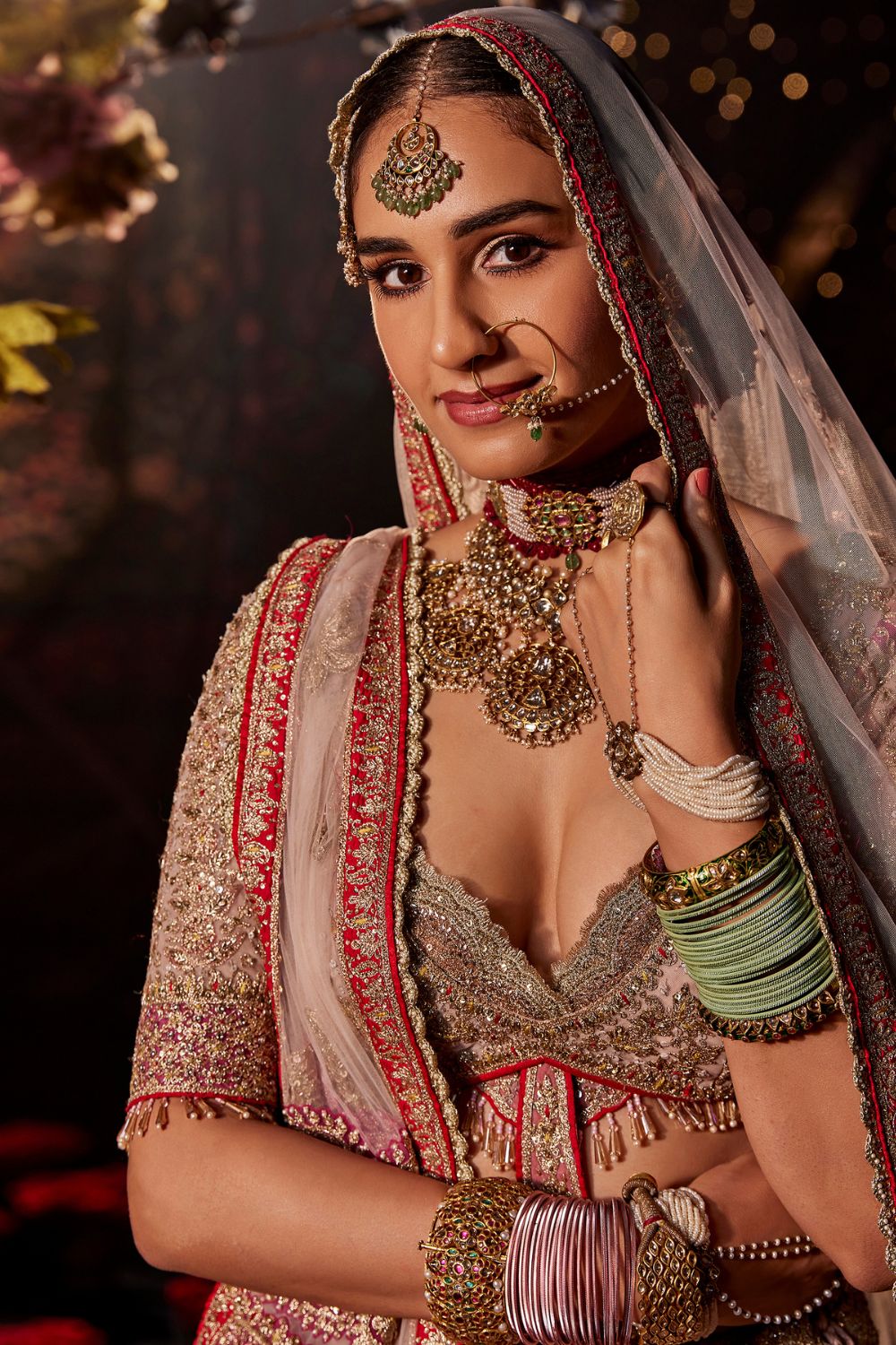 Frosted Pink Chevron Lehenga Set