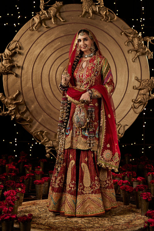 Maroon Bandhej Jacket & Gharara