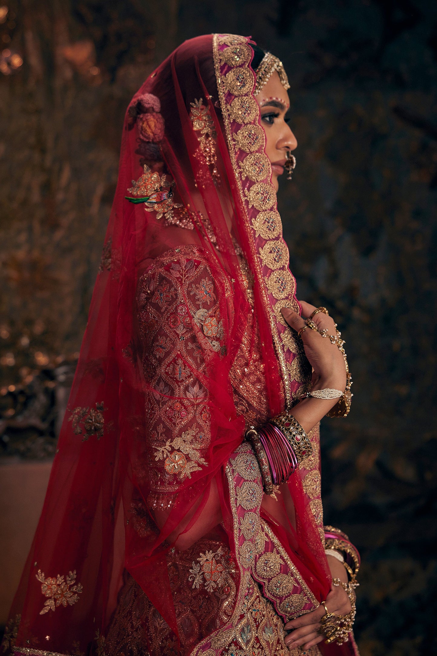 Garnet Red Floral Embroidered Lehenga