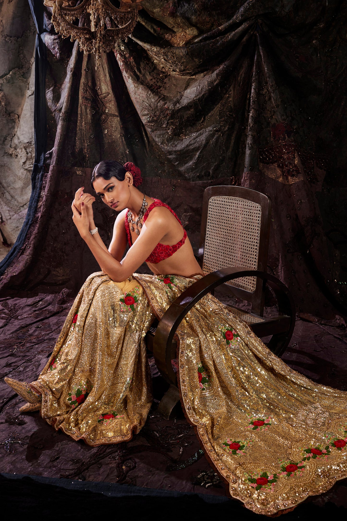 Golden Art Deco Embellished Tulle Saree