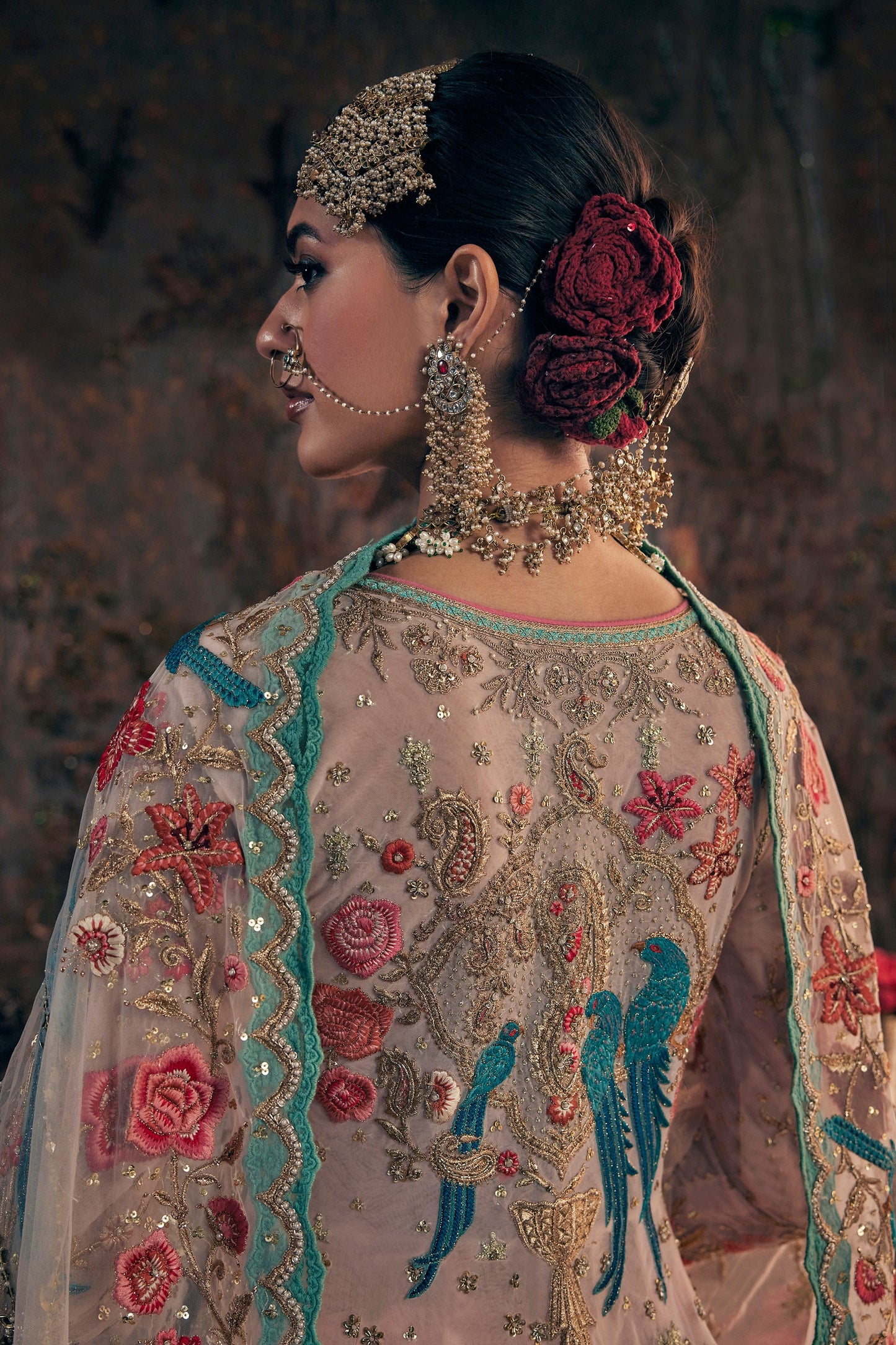 Pink Hued Embroidered Kalidar Set