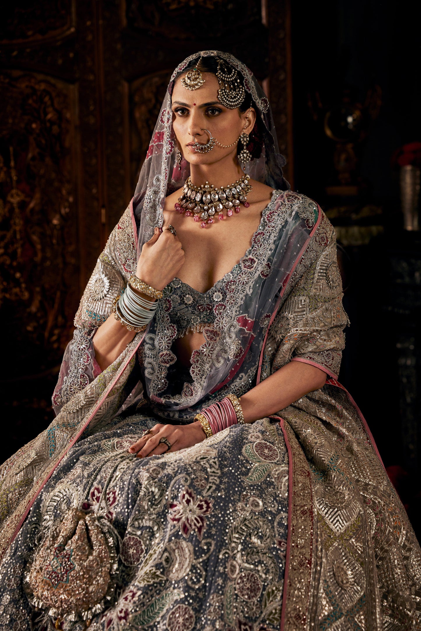 Flint Grey Tulle Lehenga