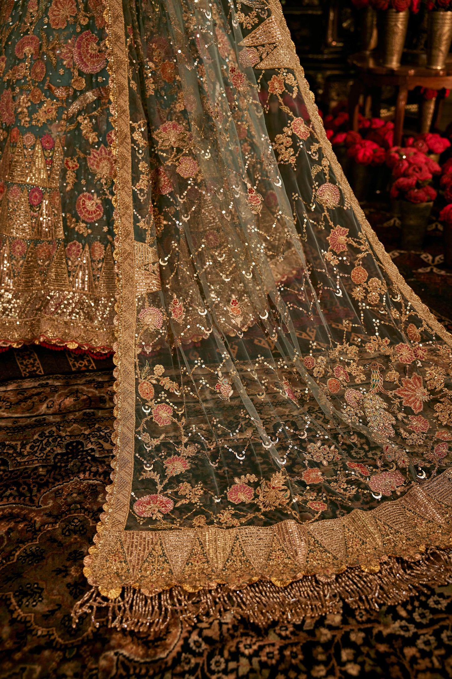 Steel Blue Tulle Lehenga