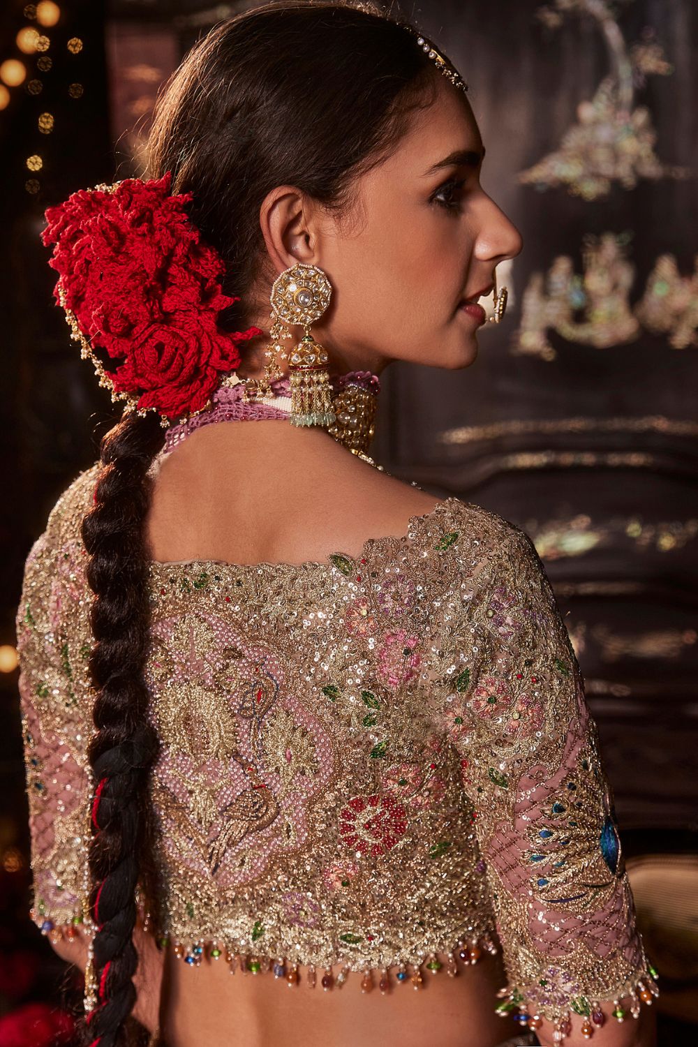 Beige Gold Persian Floral Lehenga Set