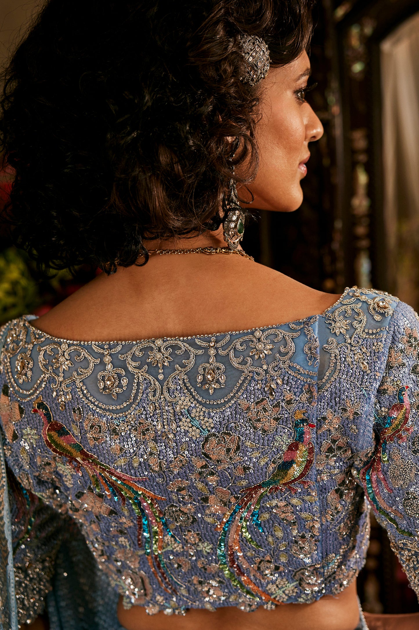 Blue Embroidered Tulle Saree