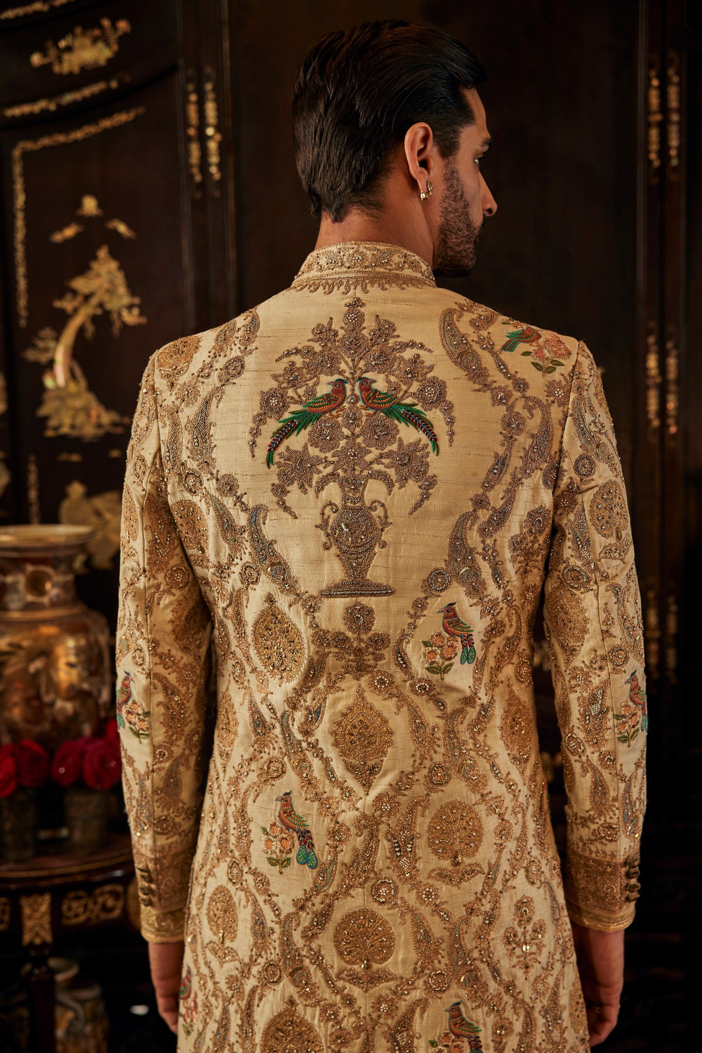 Ivory Foliage Silk Sherwani