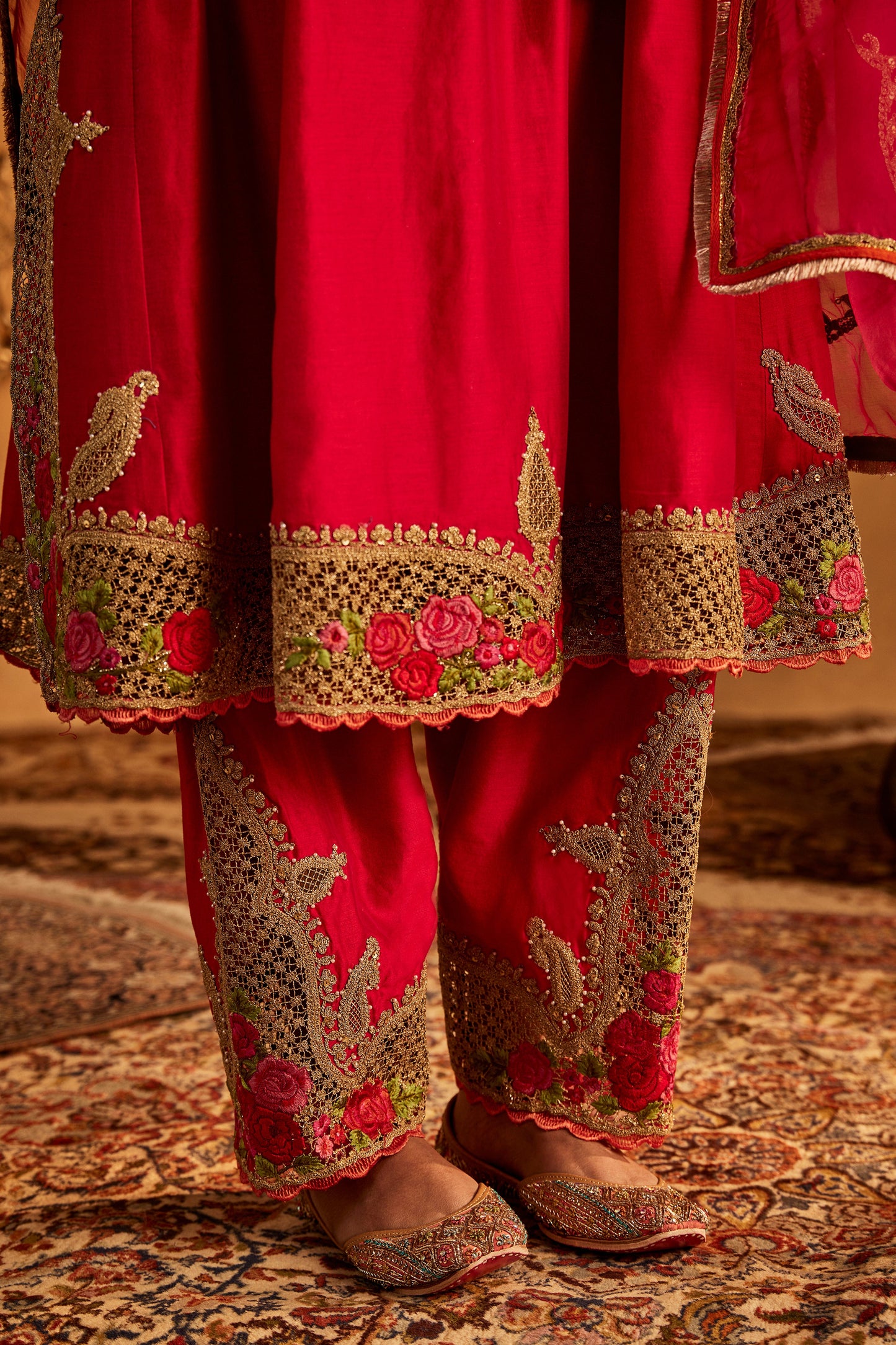 Deep Pink Mughal Jaali Kurta Set
