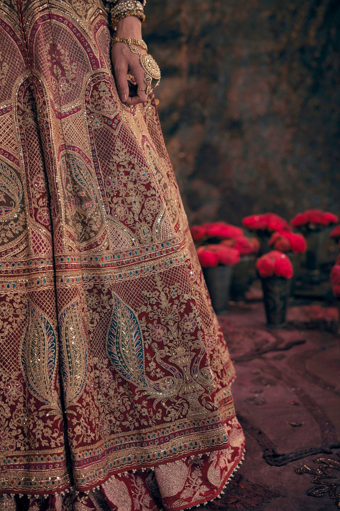 Deep Red Embroidered Lehenga