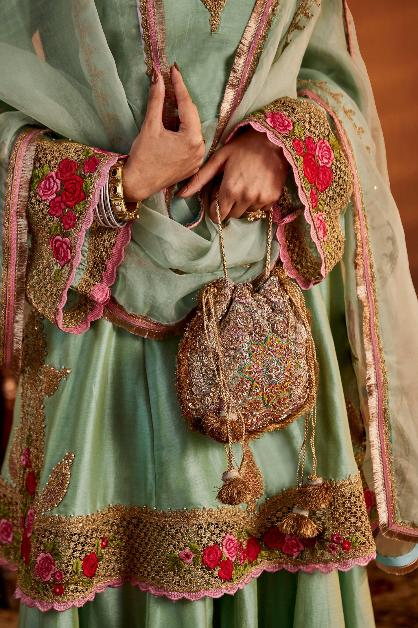 Aqua Blue Mughal Jaali Sharara Set