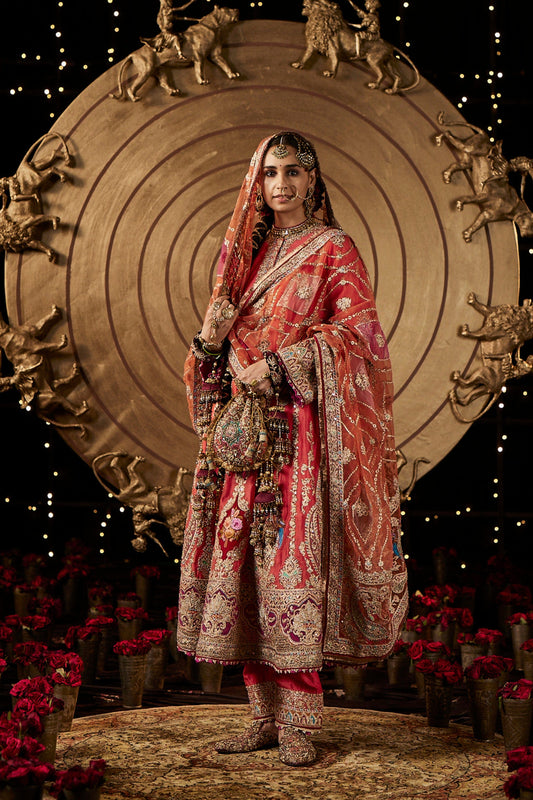 Coral Tulle Kalidar Kurta Set