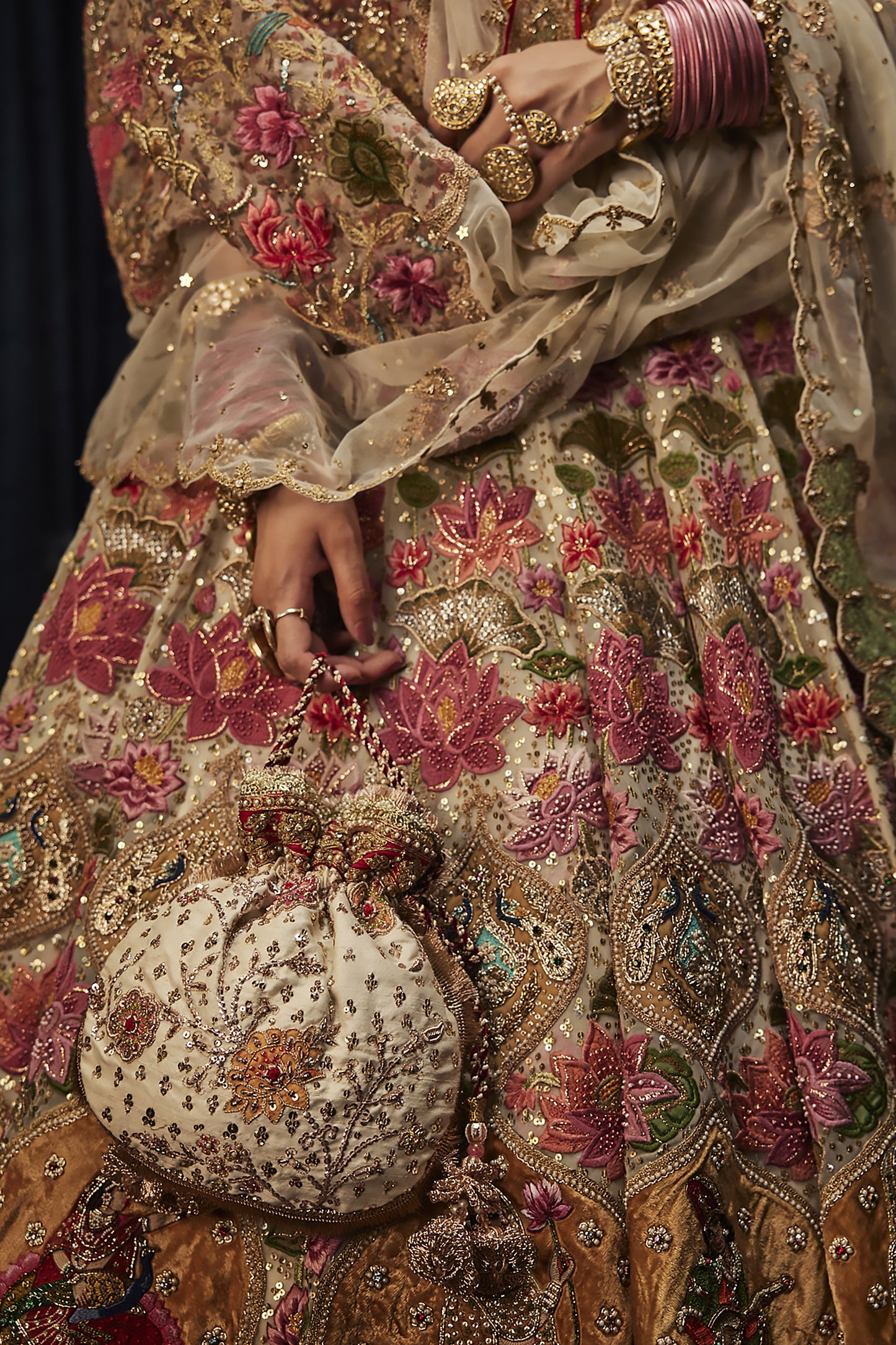 Ivory Lotus Blossom Lehenga