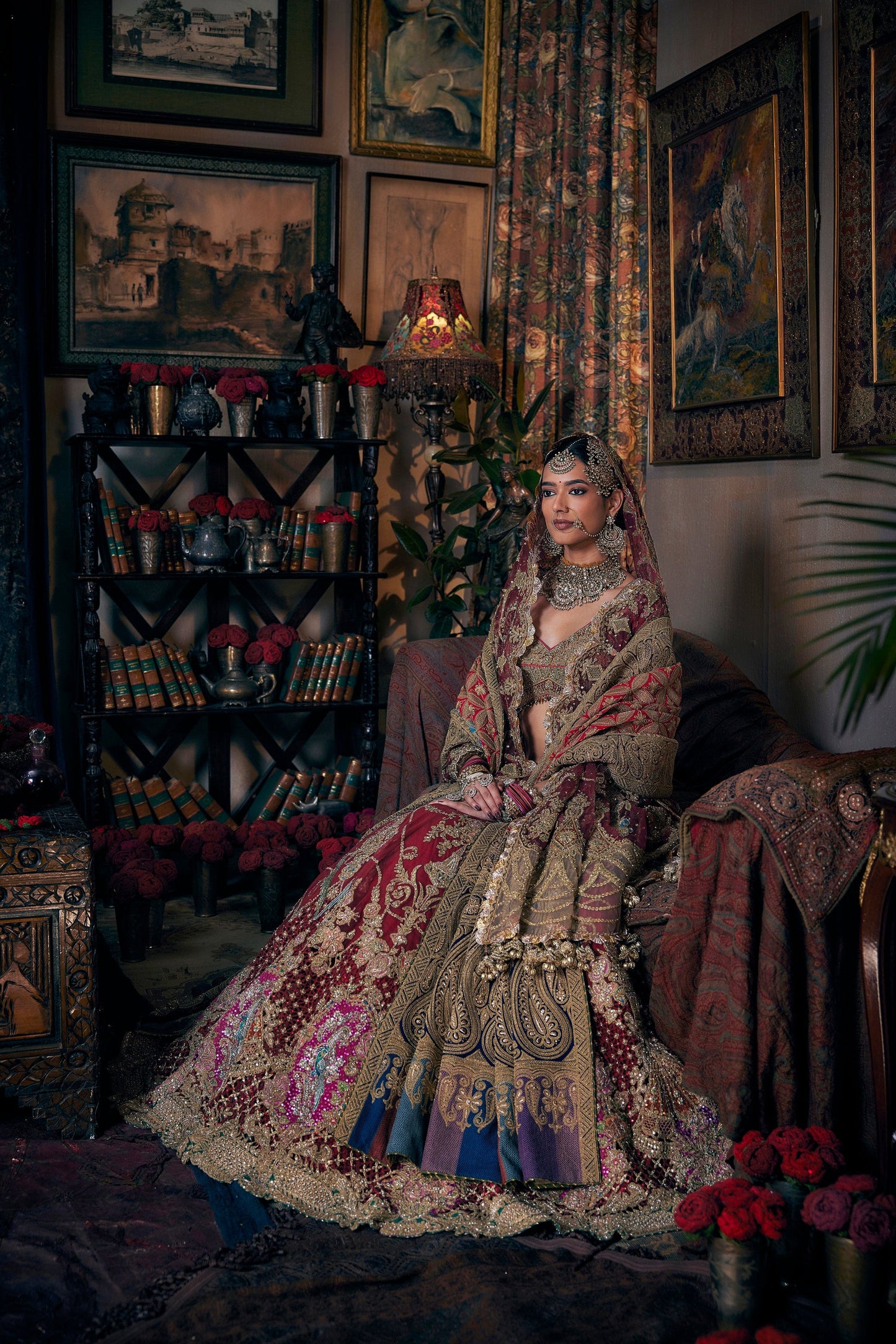 Garnet Red Archival Tulle Lehenga