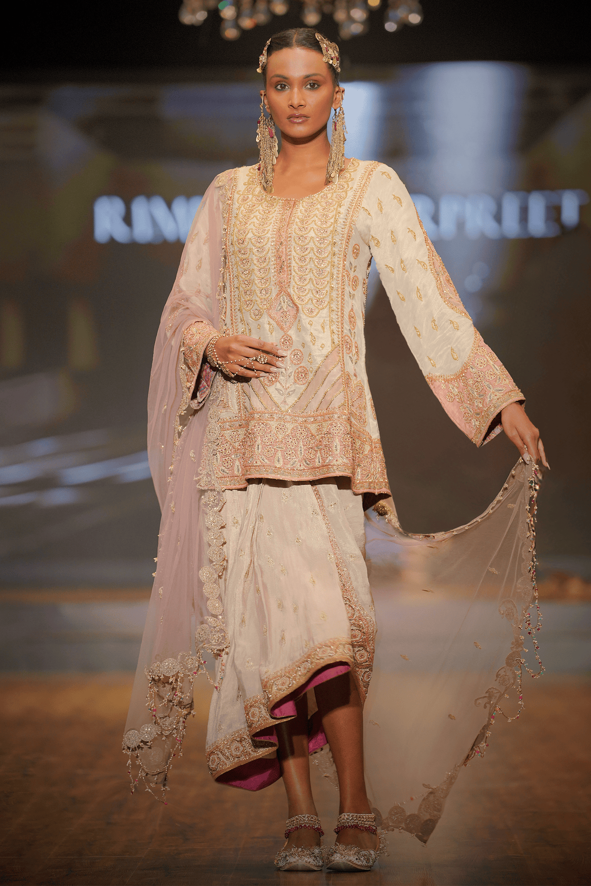Ivory Lilac & Dewy Pink Floral Lungi Set