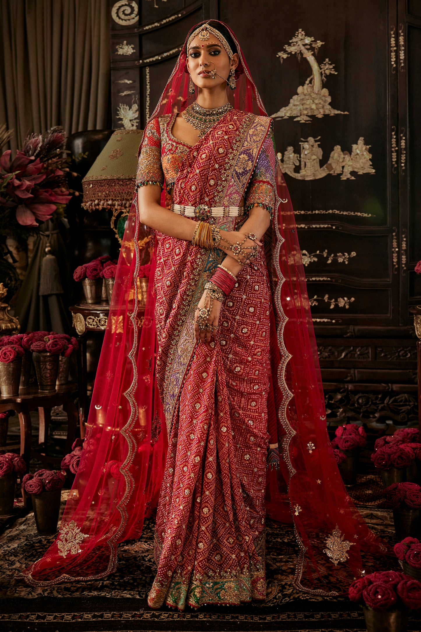 Red Vintage Gharchola Saree
