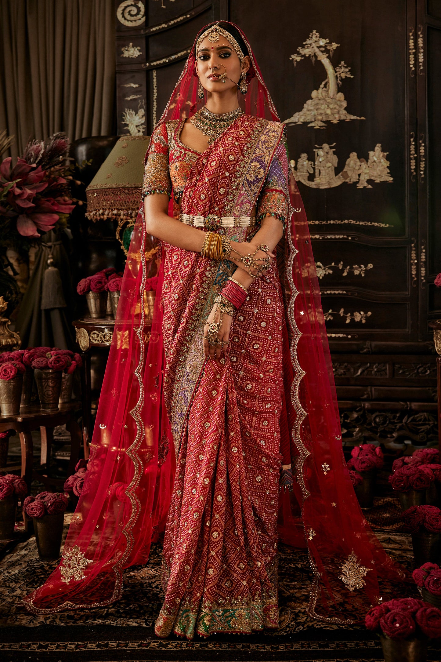 Red Vintage Gharchola Saree