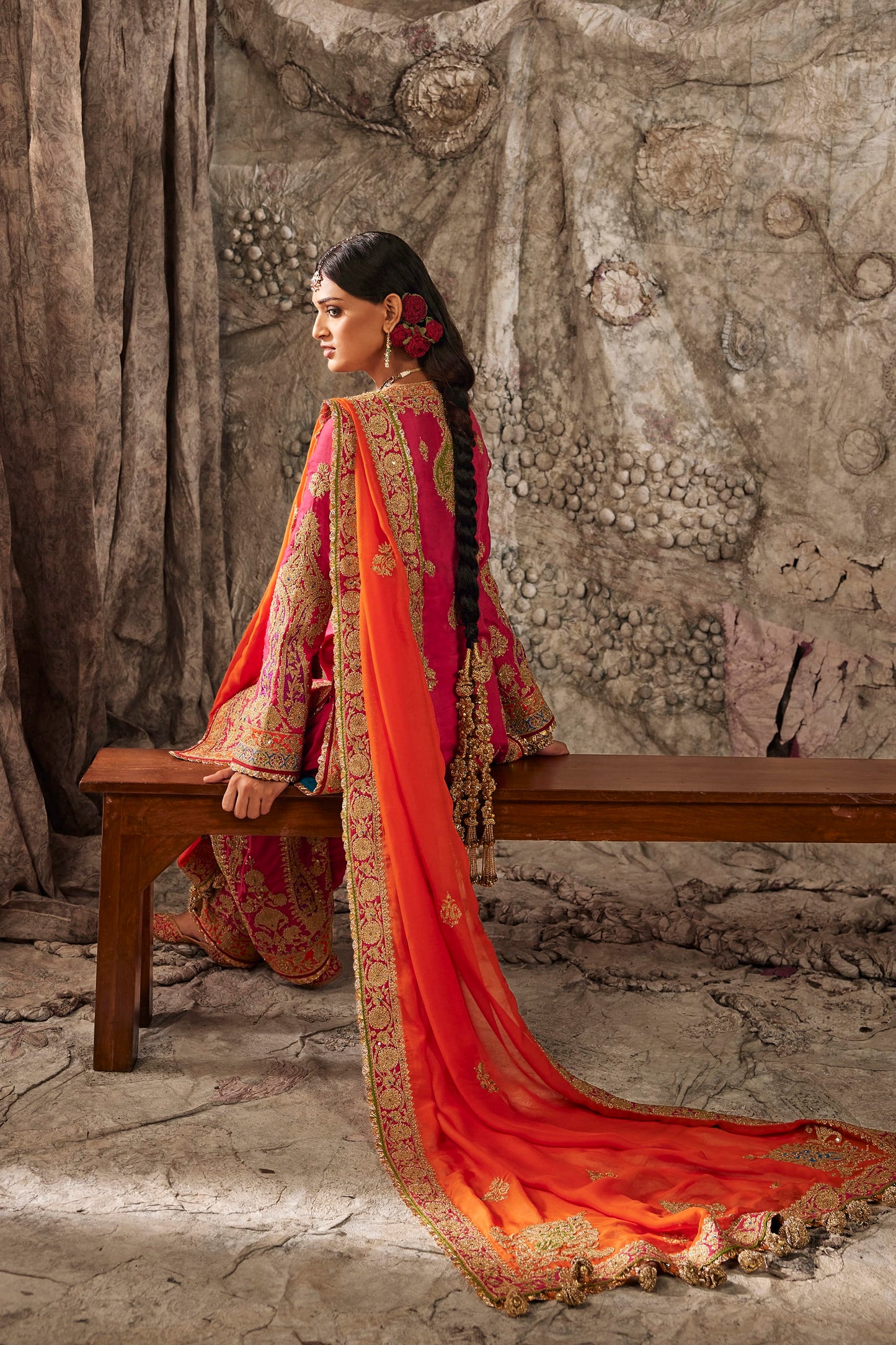 Fuchsia Pink Embroidered Kurta Set