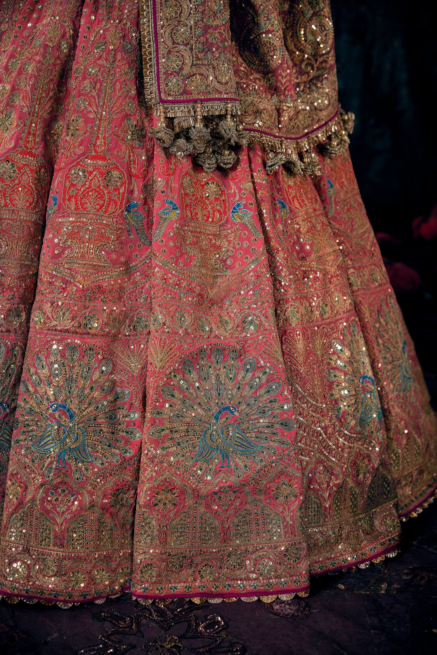 Coral Hued Embroidered Lehenga