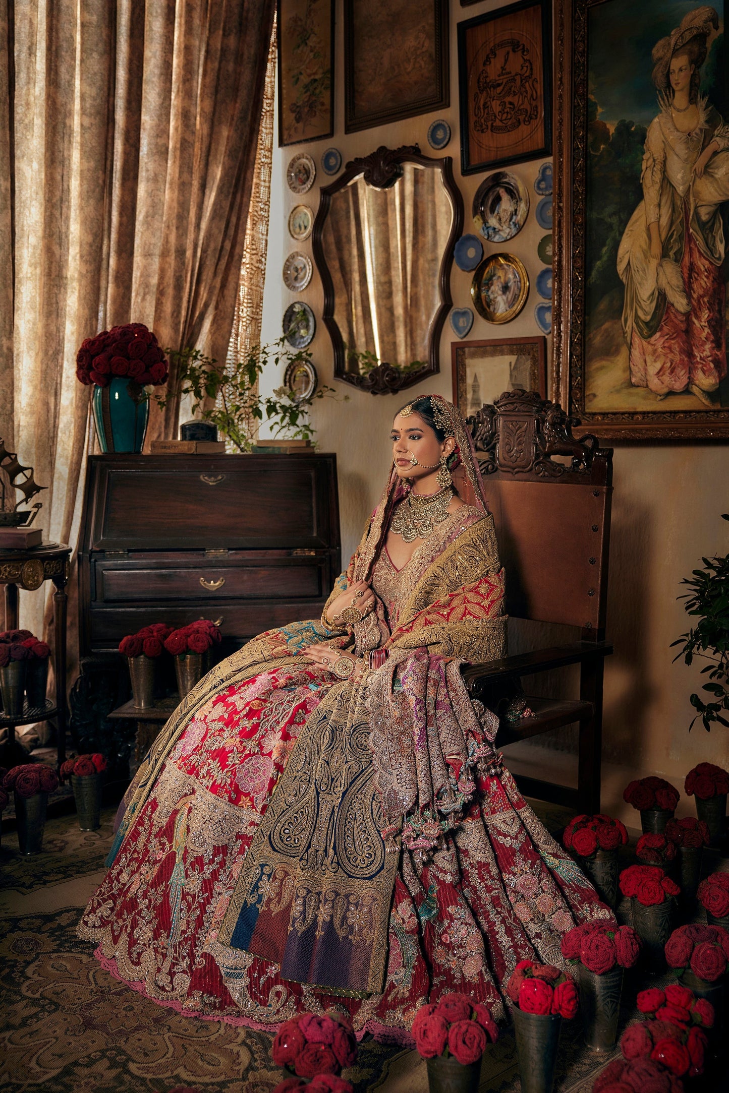Deep Red Tulle And Silk Lehenga