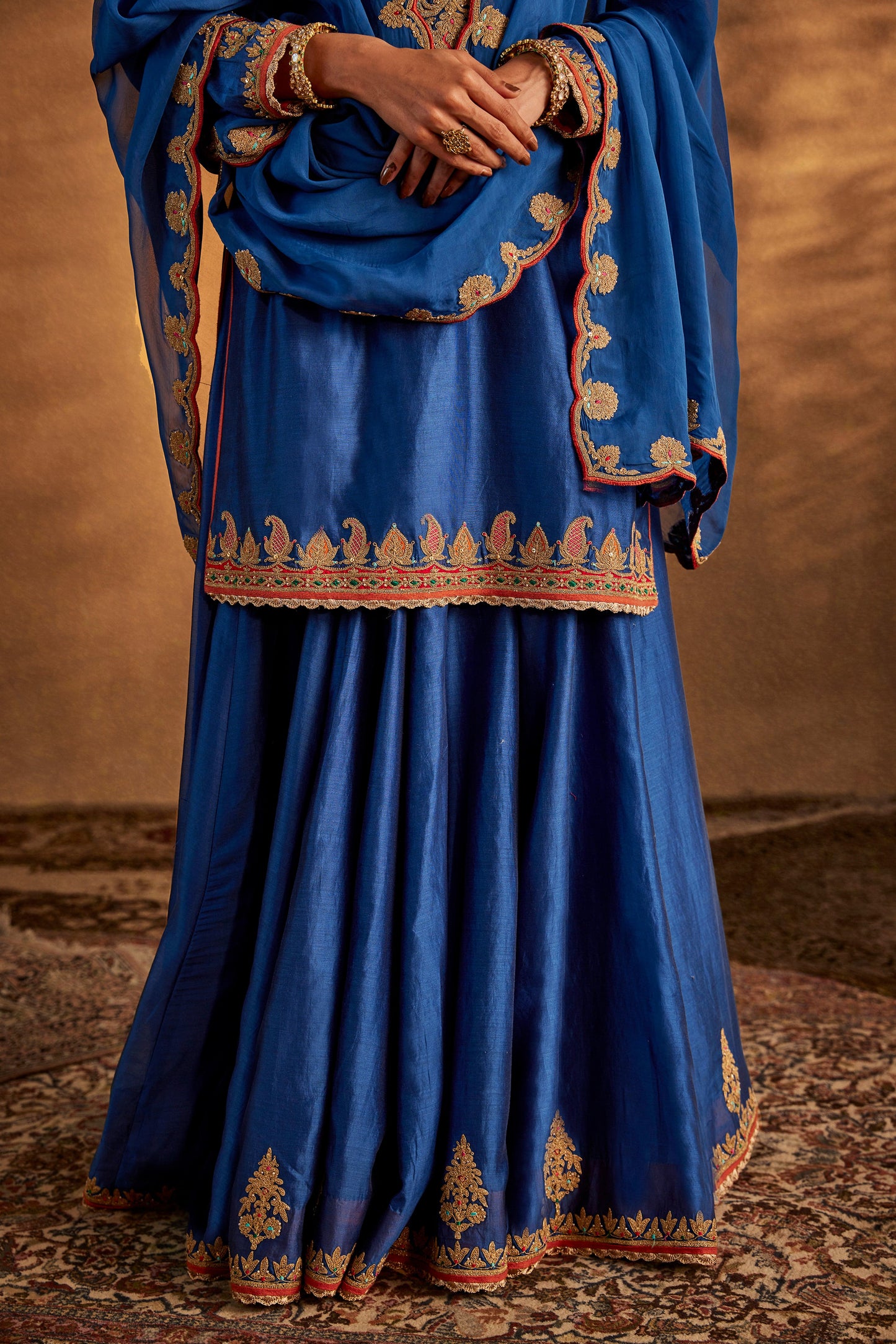 Lapis Blue Silk Sharara Set