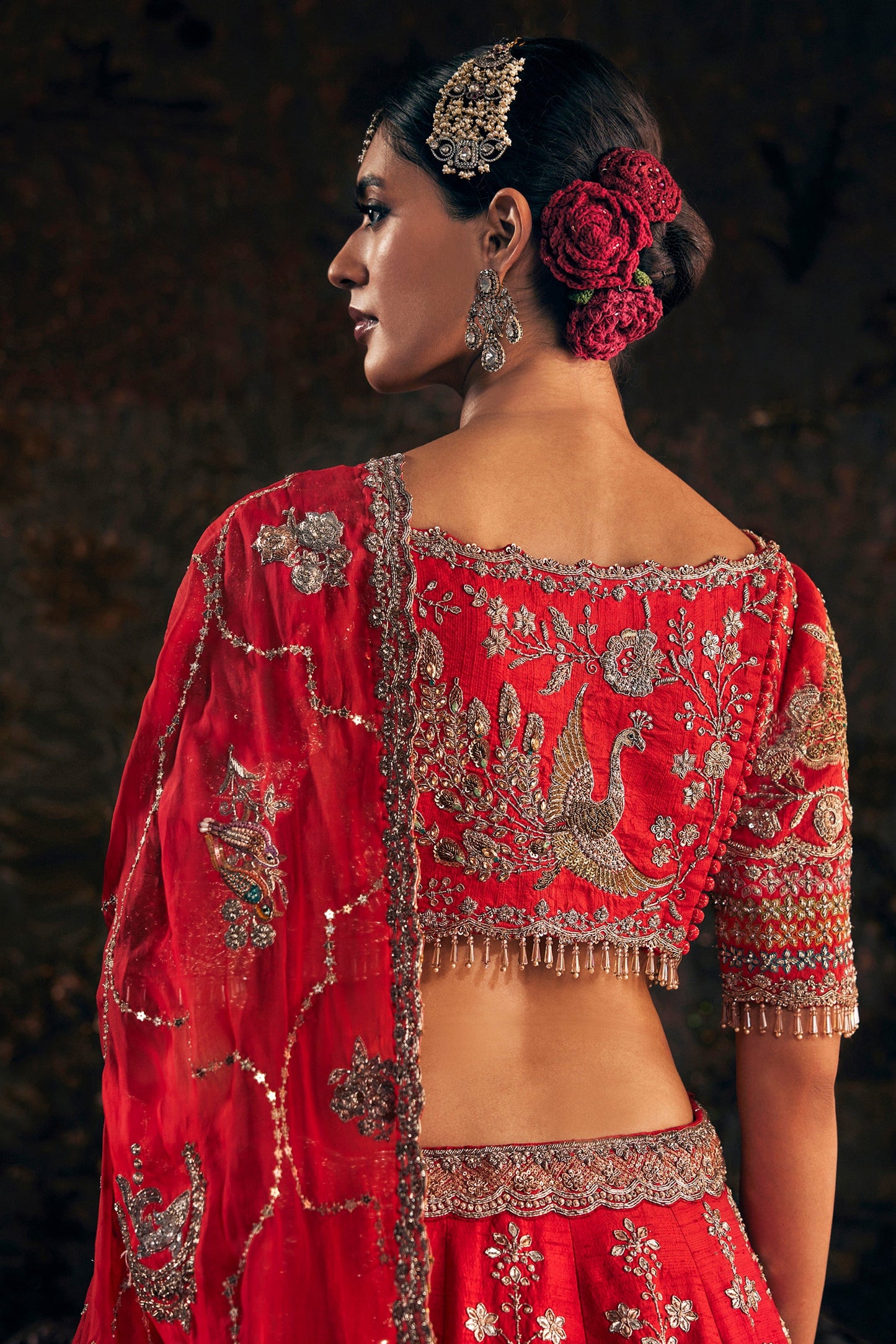 Scarlet Red Phoenix Lehenga