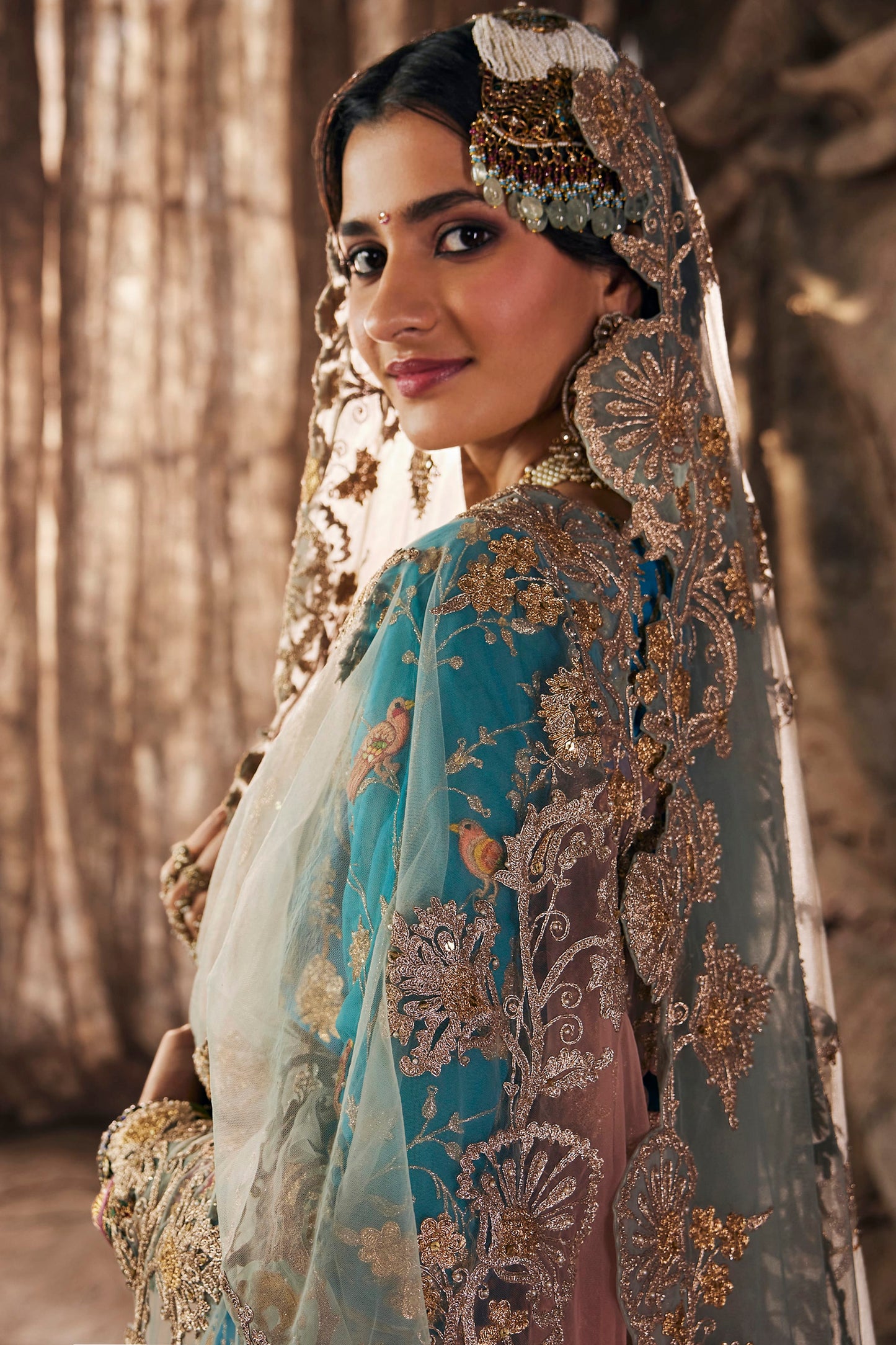 Turquoise Embroidered Kurti Sharara Set