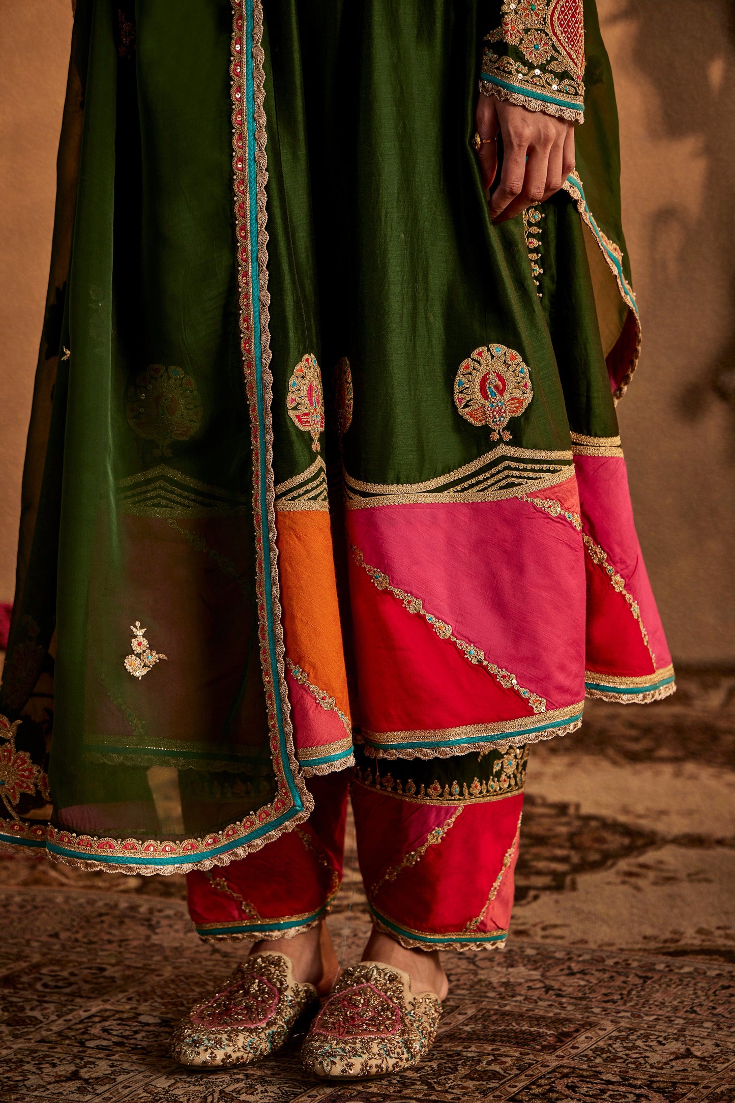 Deep Green Mughal Peacock Kurta Set