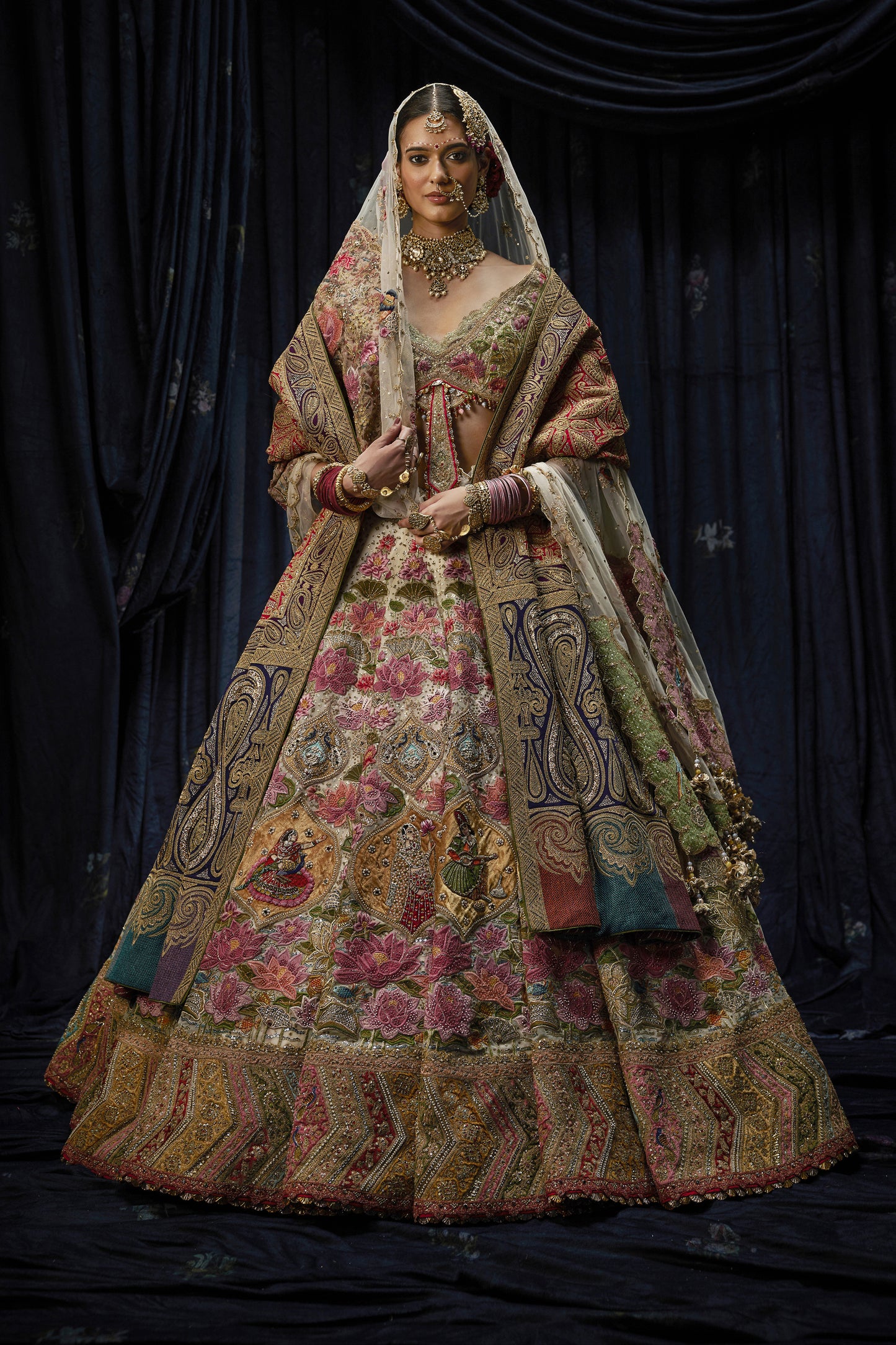 Ivory Lotus Blossom Lehenga