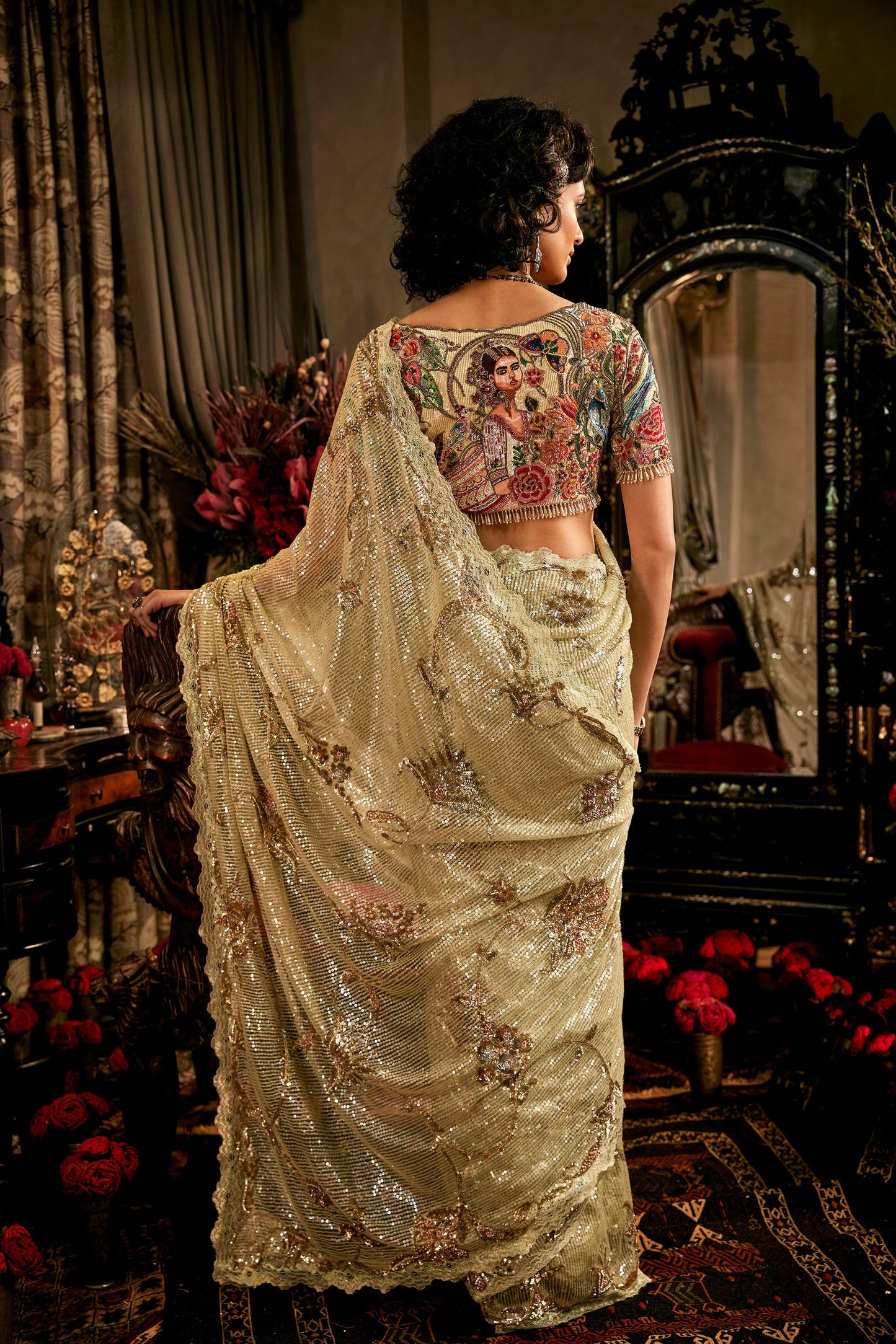 Pale Frosted Green Tulle Saree