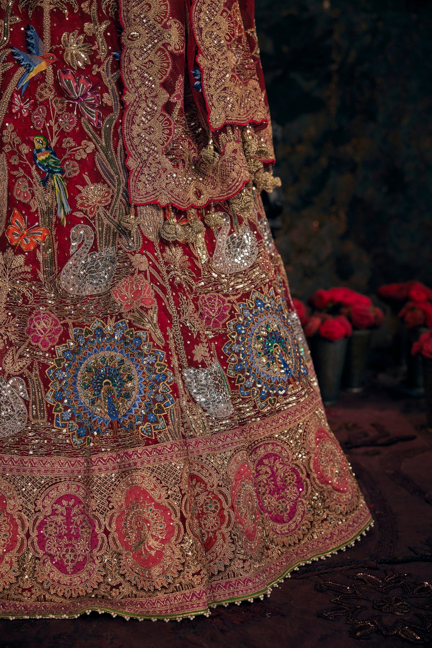 Deep Red Embroidered Lehenga