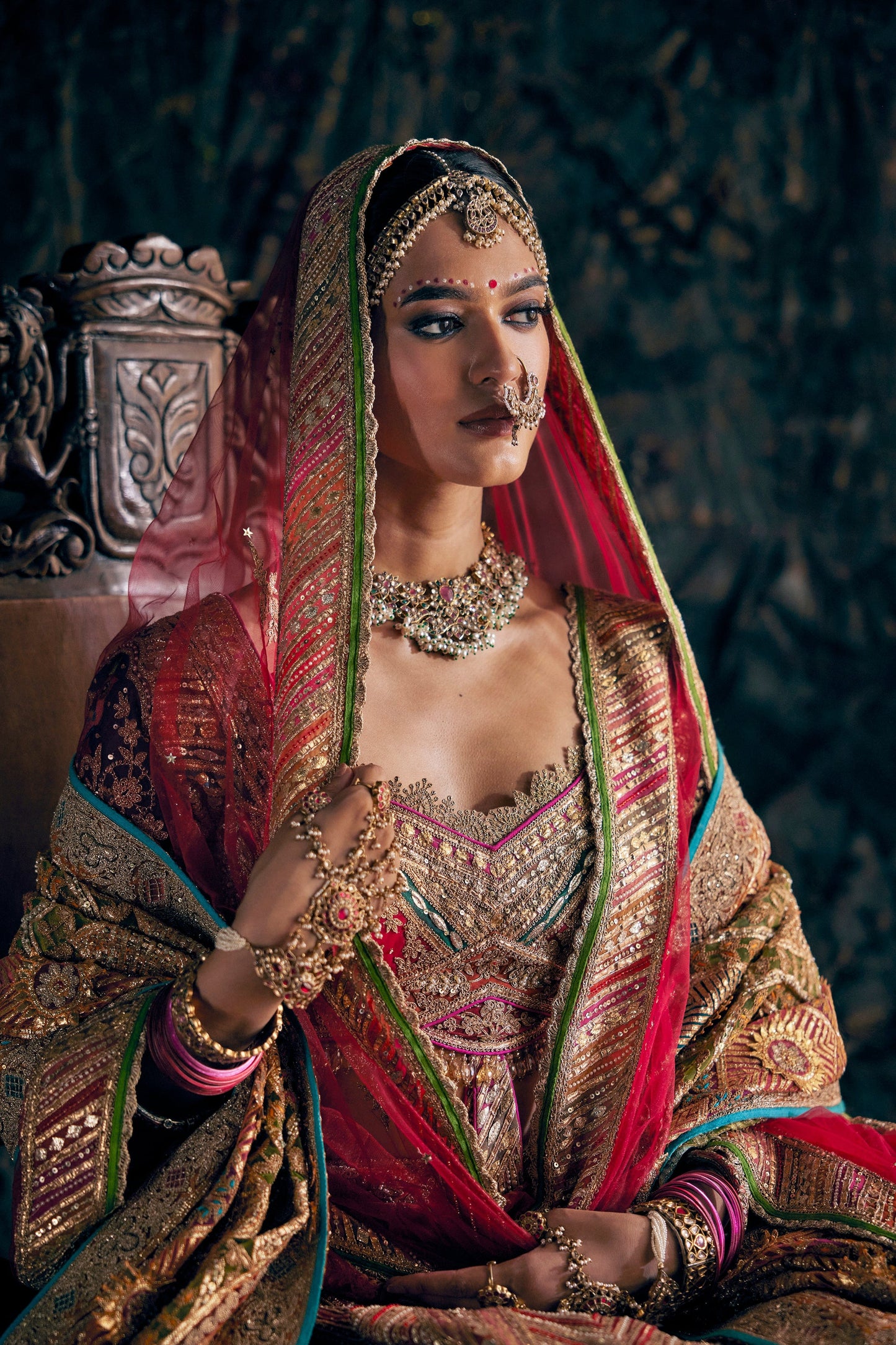 Earthy Garnet Red Avian Embroidered Lehenga