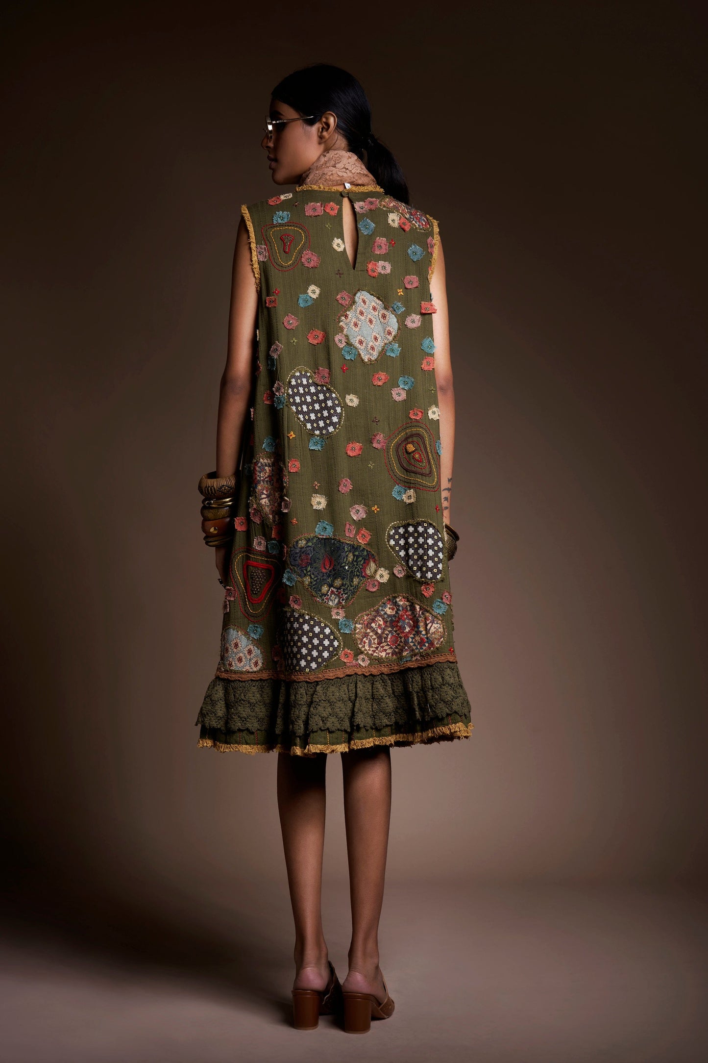Olive Wanderer Patchscape Dress