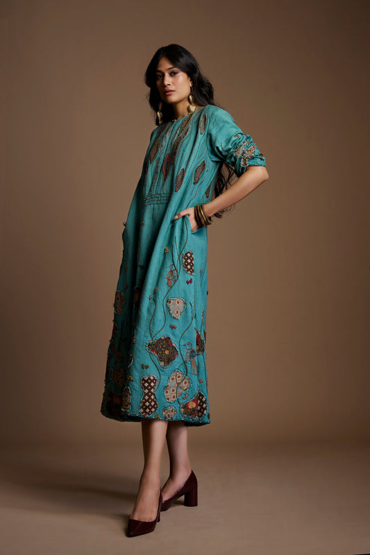 Teal Bloom Bird Dress