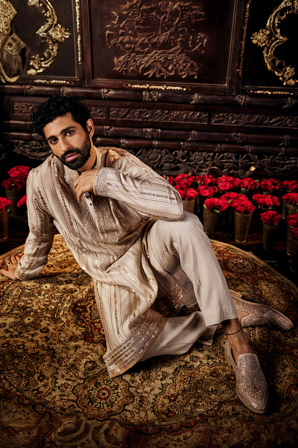 Dove Grey Silk Sherwani