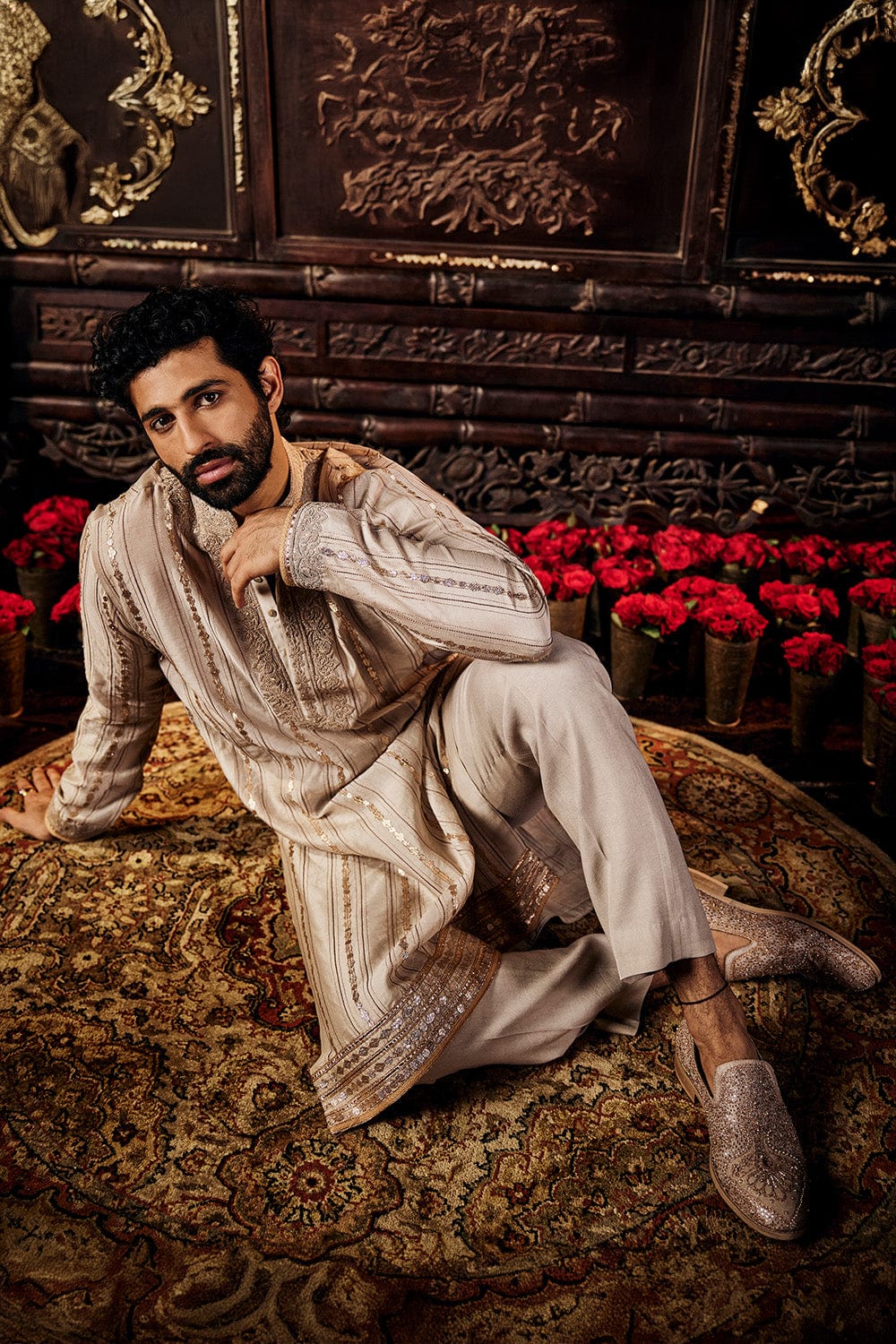 Dove Grey Silk Sherwani