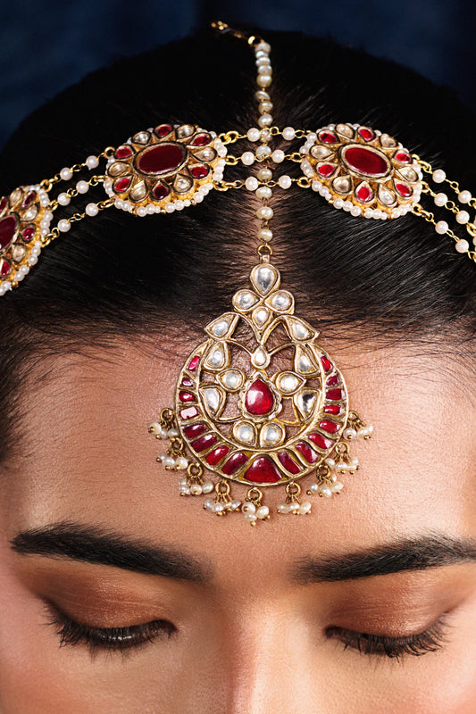 Ruby Chand Tikka With Pearl Drops