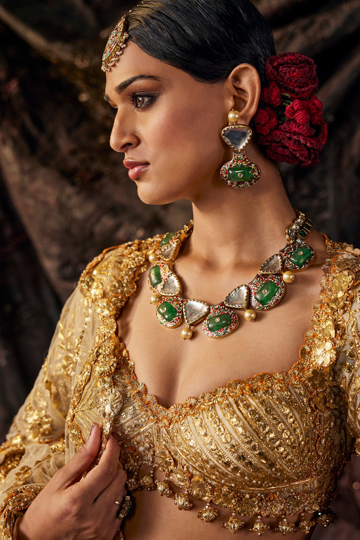 Pale Birch And Gold Tulle Lehenga
