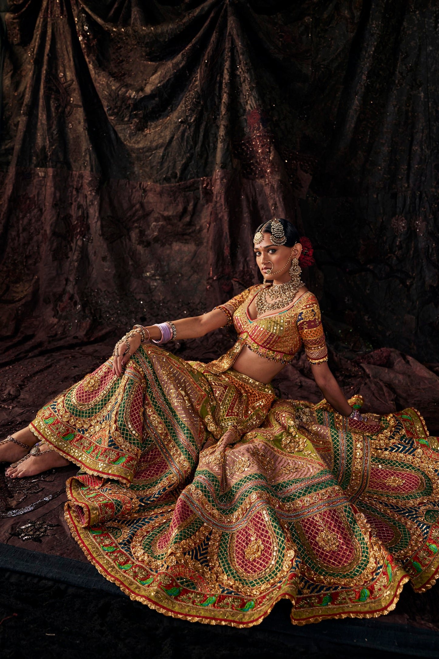 Burnished Gold Multi-Hued Tulle Lehenga