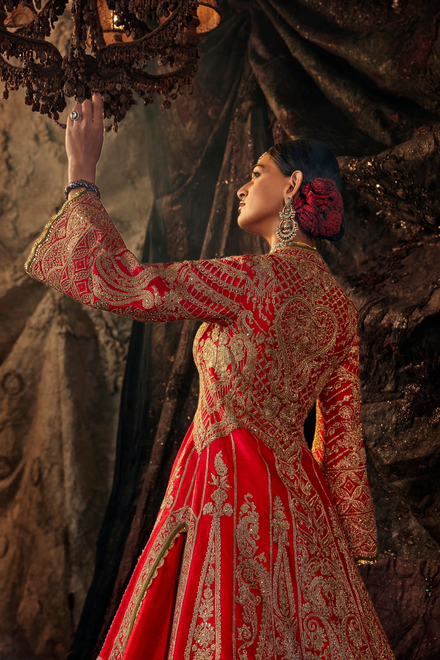 Vermilion Red Silk Jacket Lehenga Set