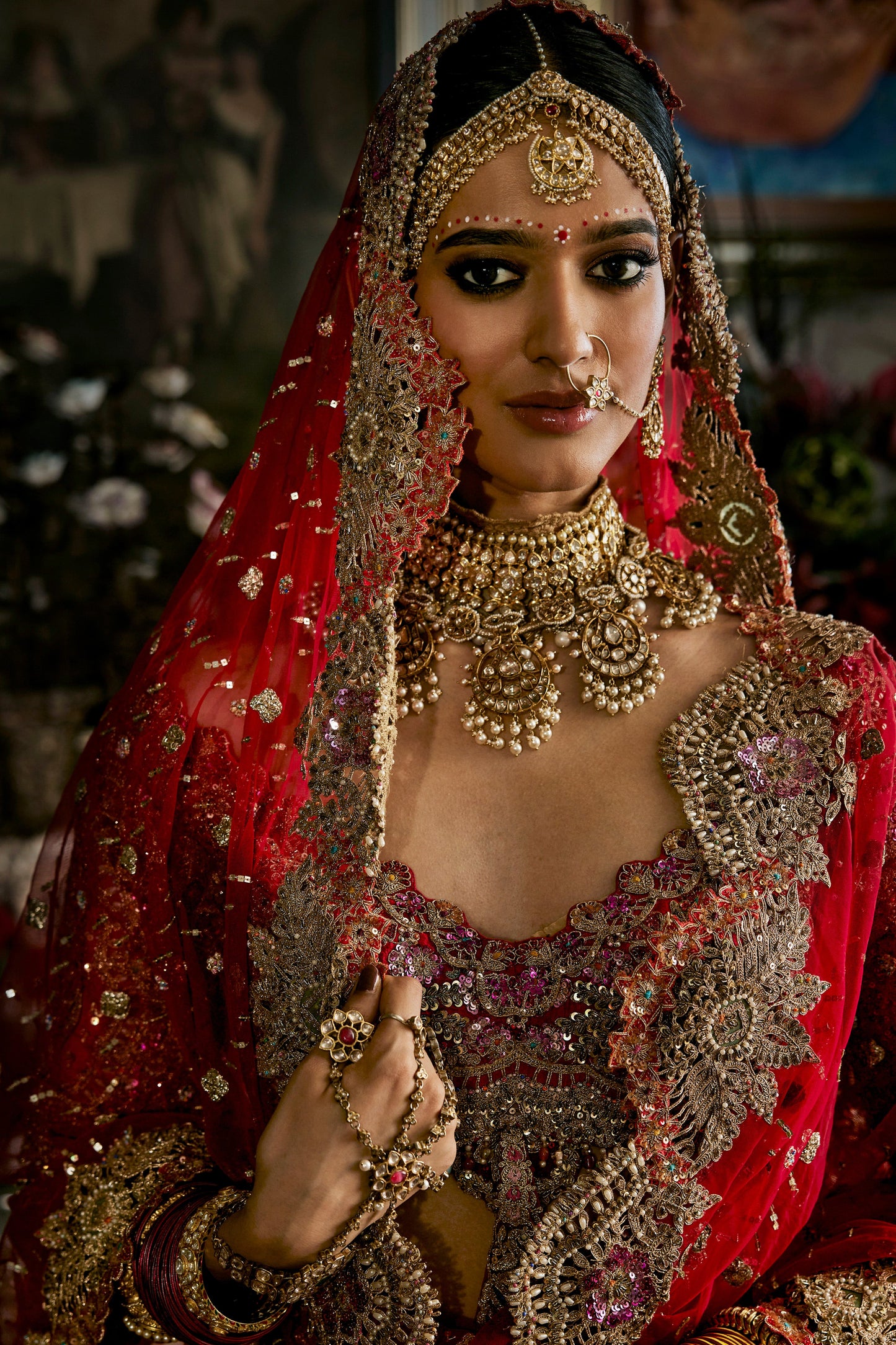 Red Tulle Cutwork Lehenga