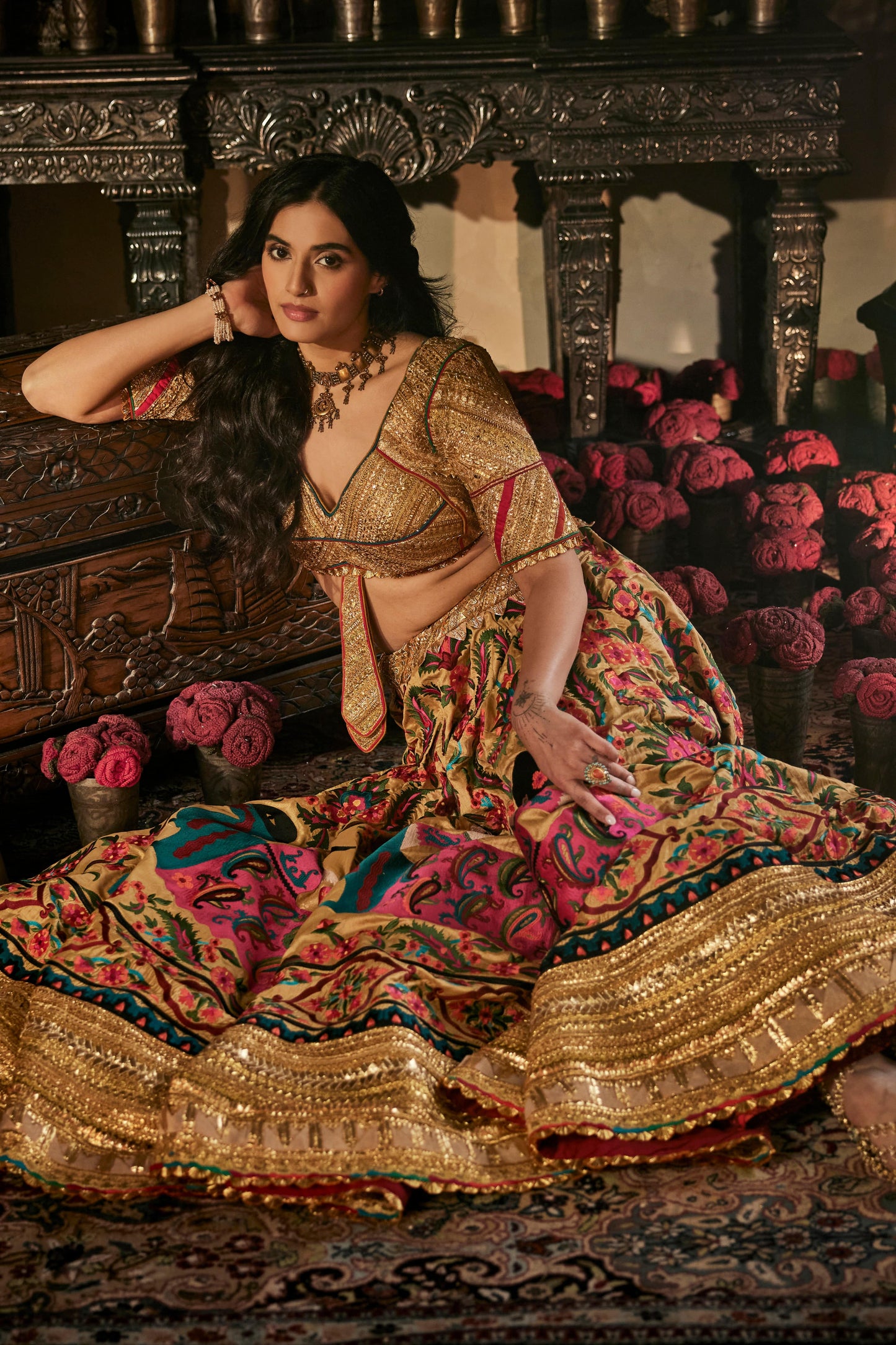 Earthy Gold Suzani Lehenga