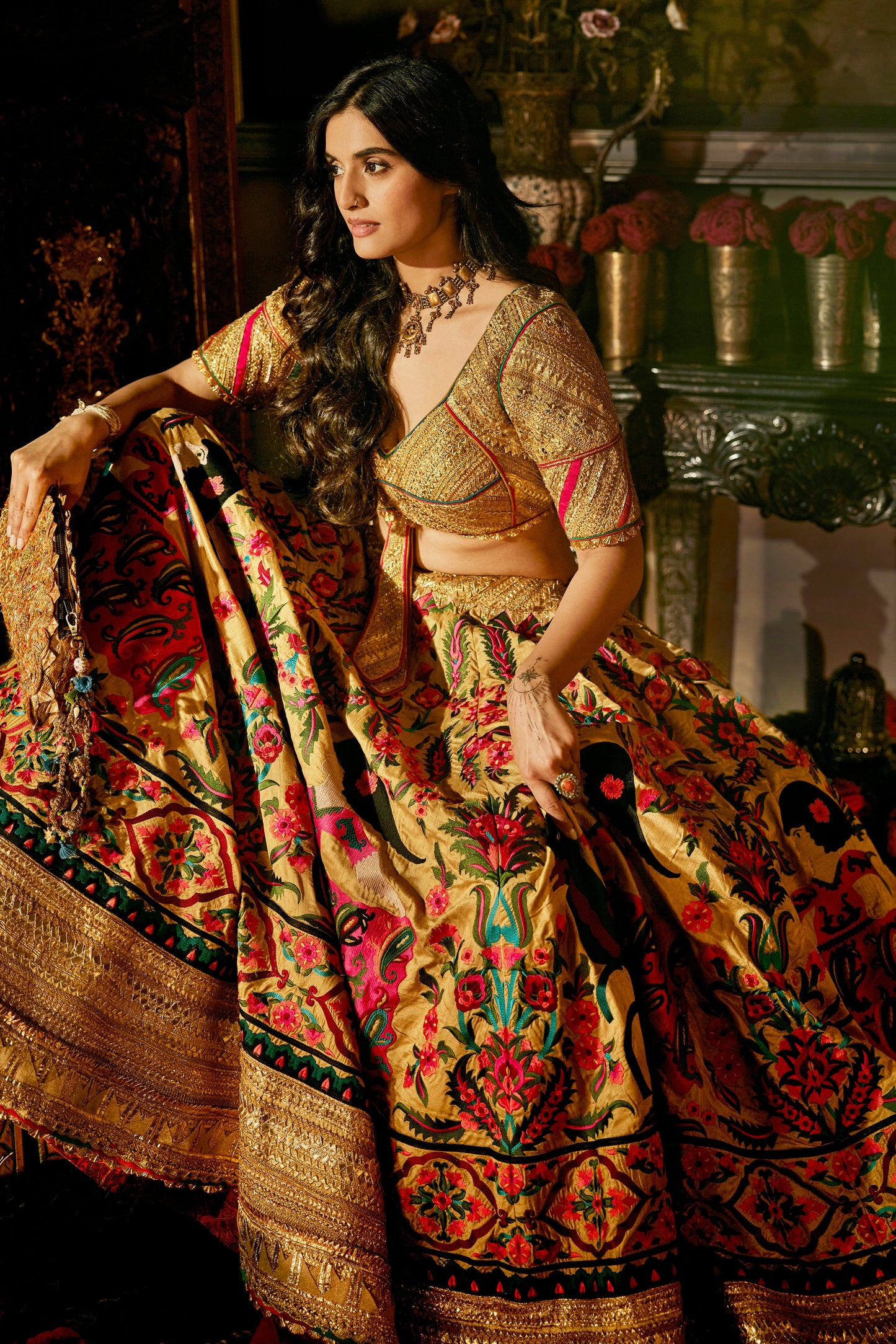 Earthy Gold Suzani Lehenga