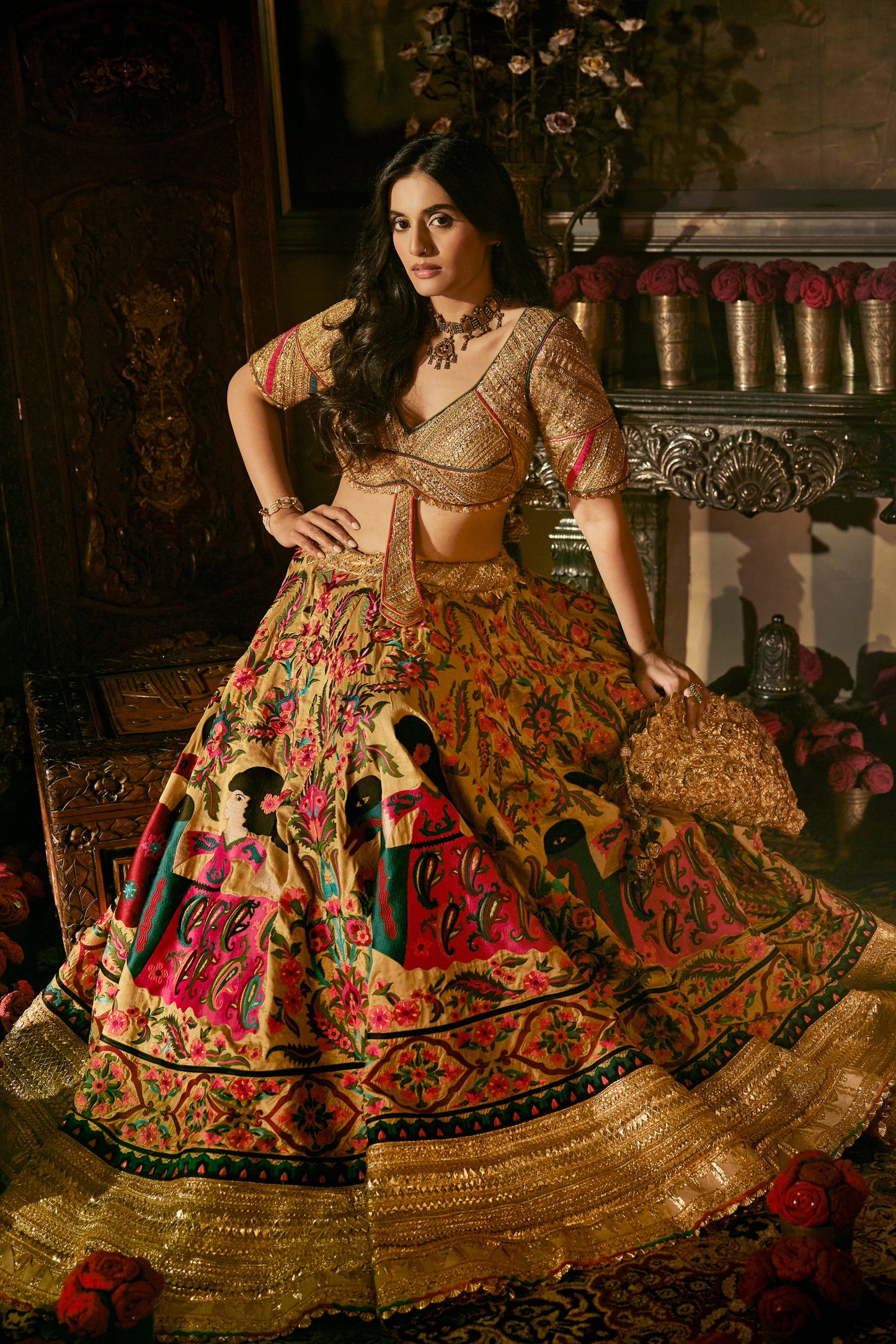 Earthy Gold Suzani Lehenga