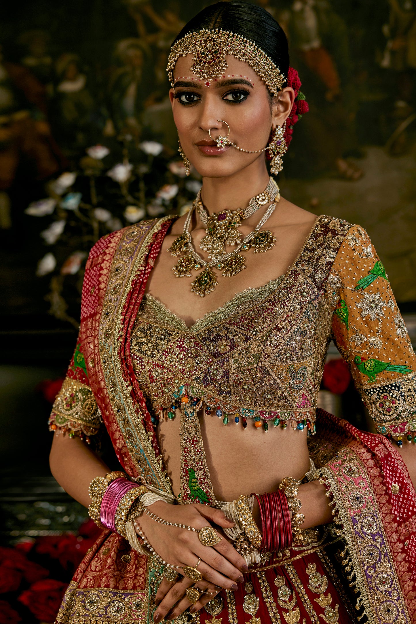 Red Vintage Brocade Lehenga