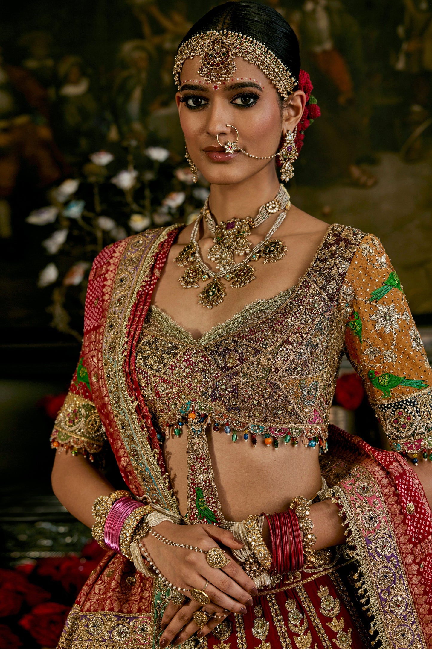 Red Vintage Brocade Lehenga