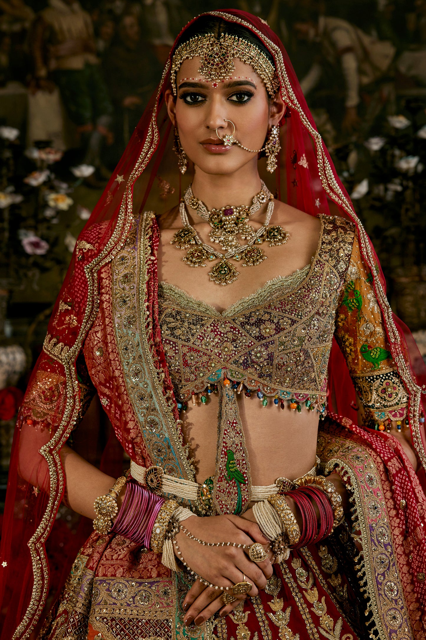 Red Vintage Brocade Lehenga