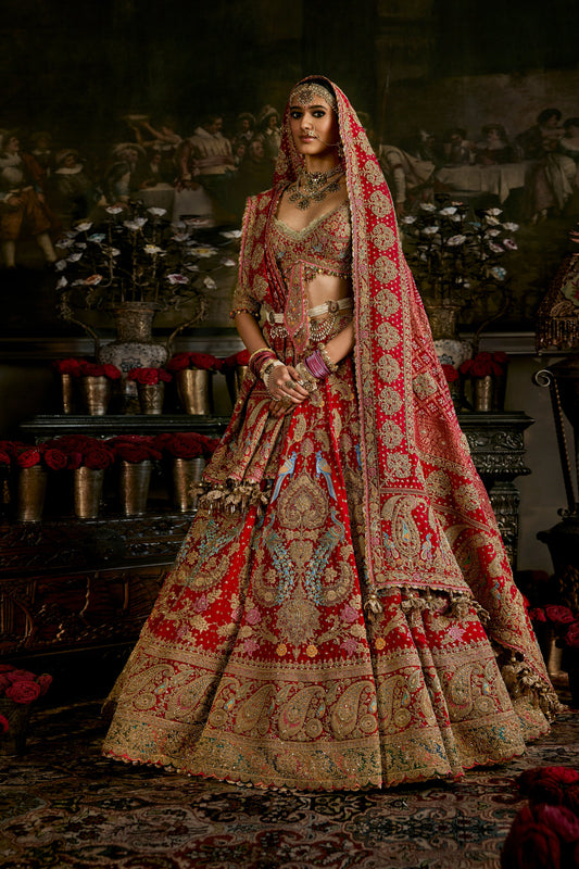 Red Vintage Persian Lehenga