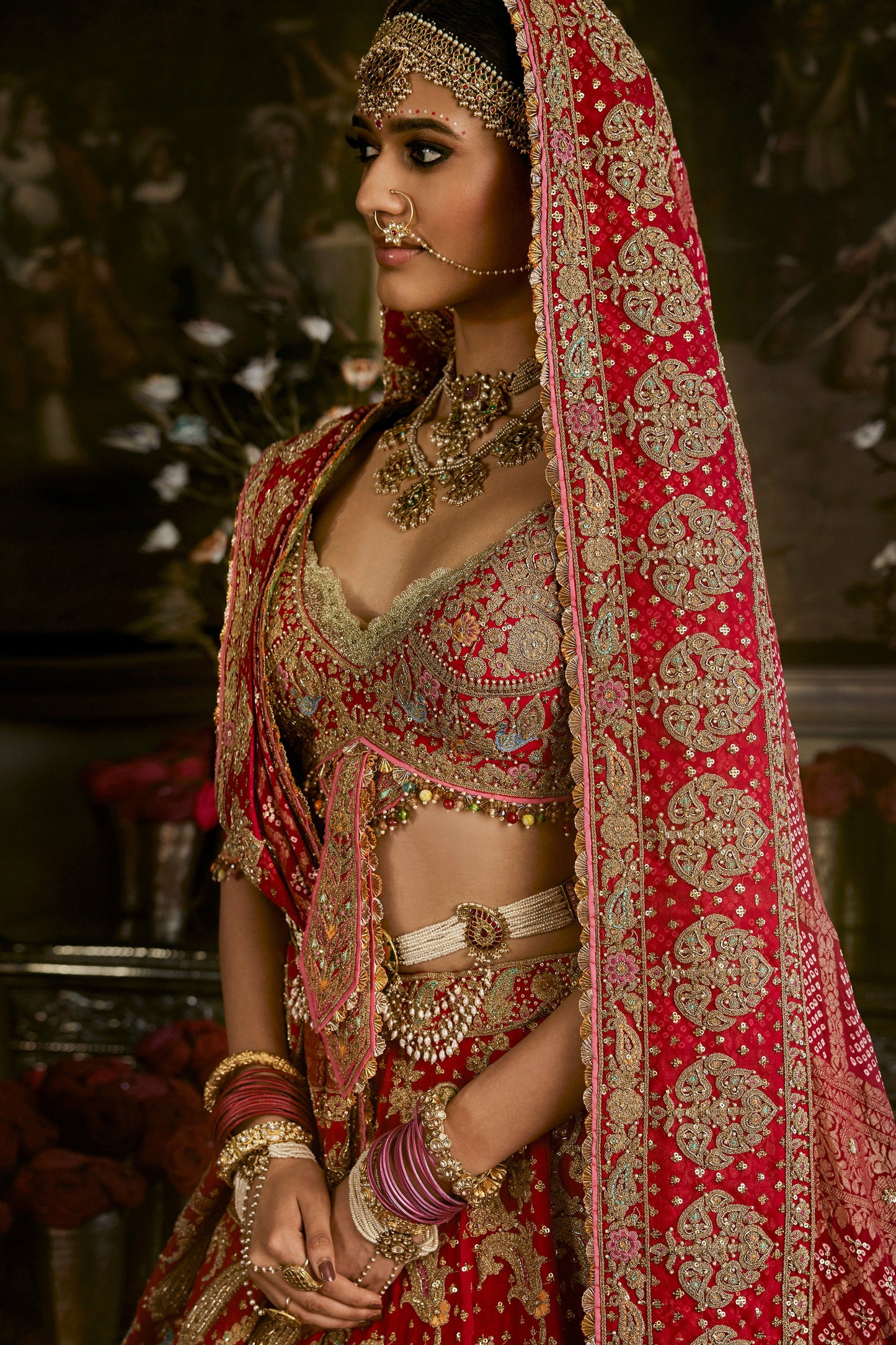 Red Vintage Persian Lehenga