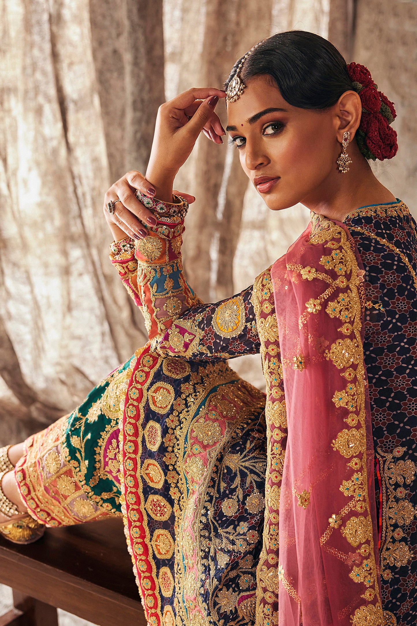 Jewel-Toned Embroidered Kurti Set