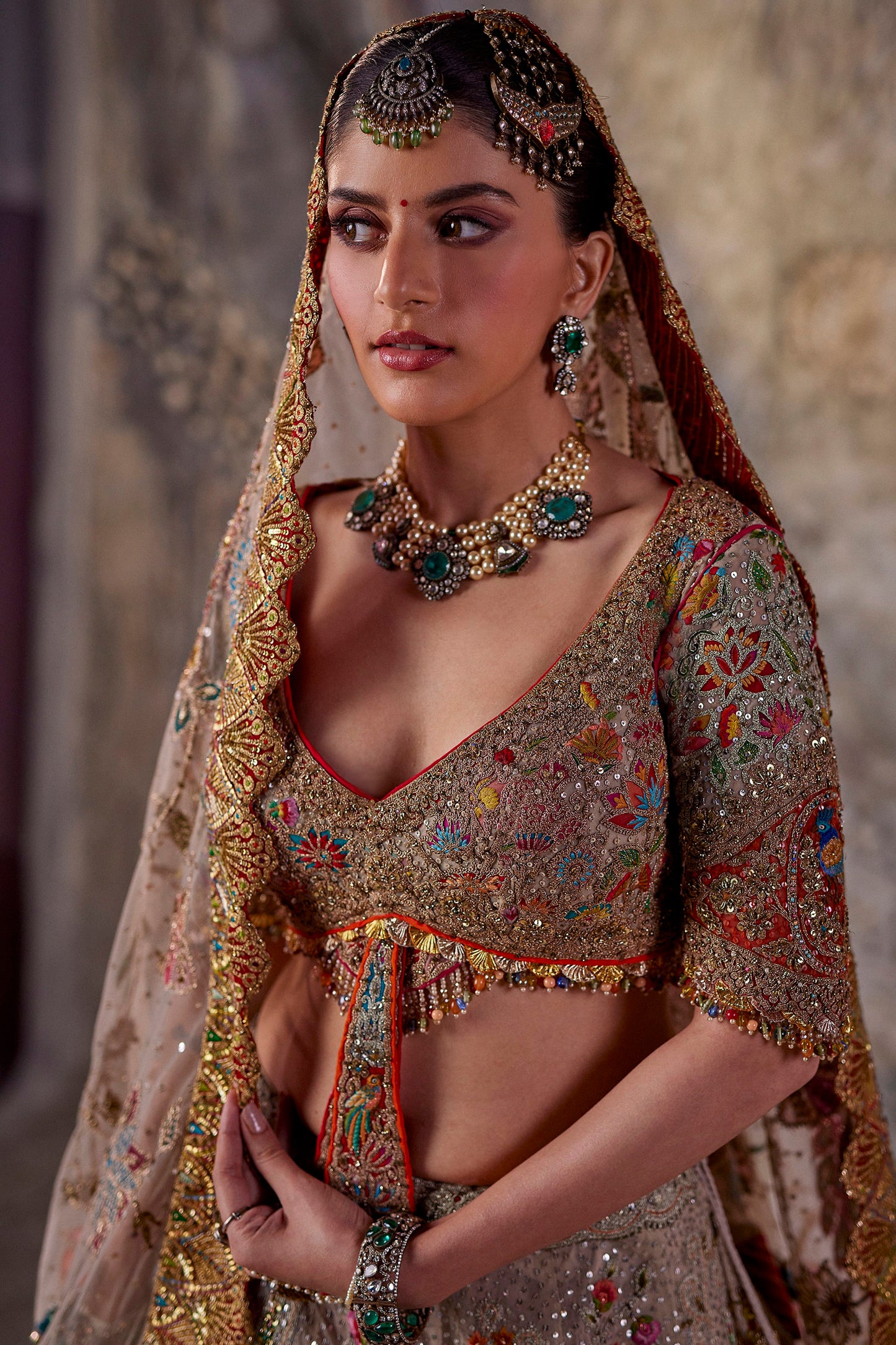 Shimmering Pale Ivory Tulle Lehenga